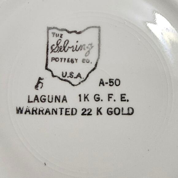 Sebring Pottery Laguna Floral Teacup & Saucer Set of 3 USA 22K Gold Trim A-50 - Picture 5 of 5